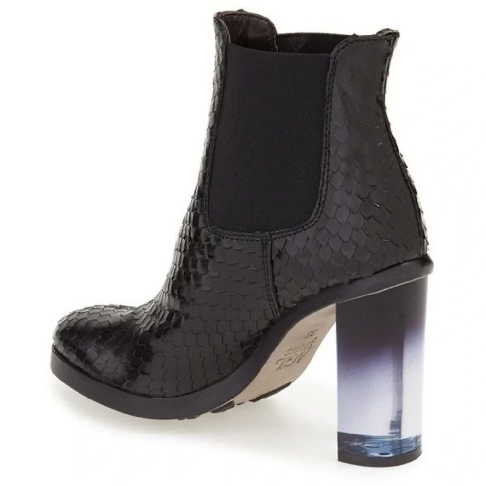 AGL Black laser Textured Heeled Boots with Transparent Heel - Picture 2 of 11